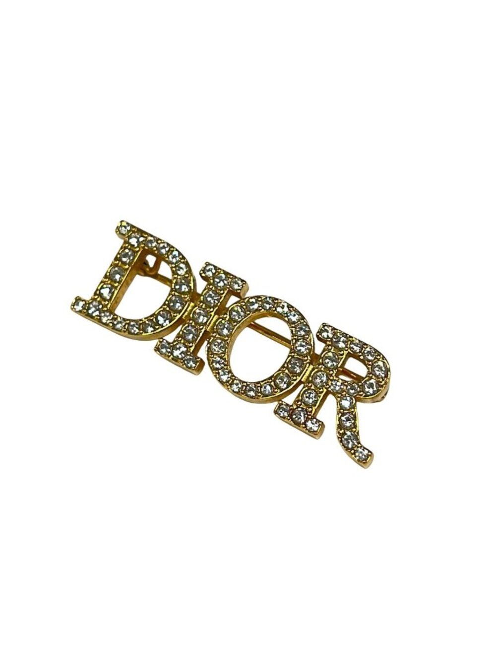 Dior Brooch Gold Clear Logo Motif